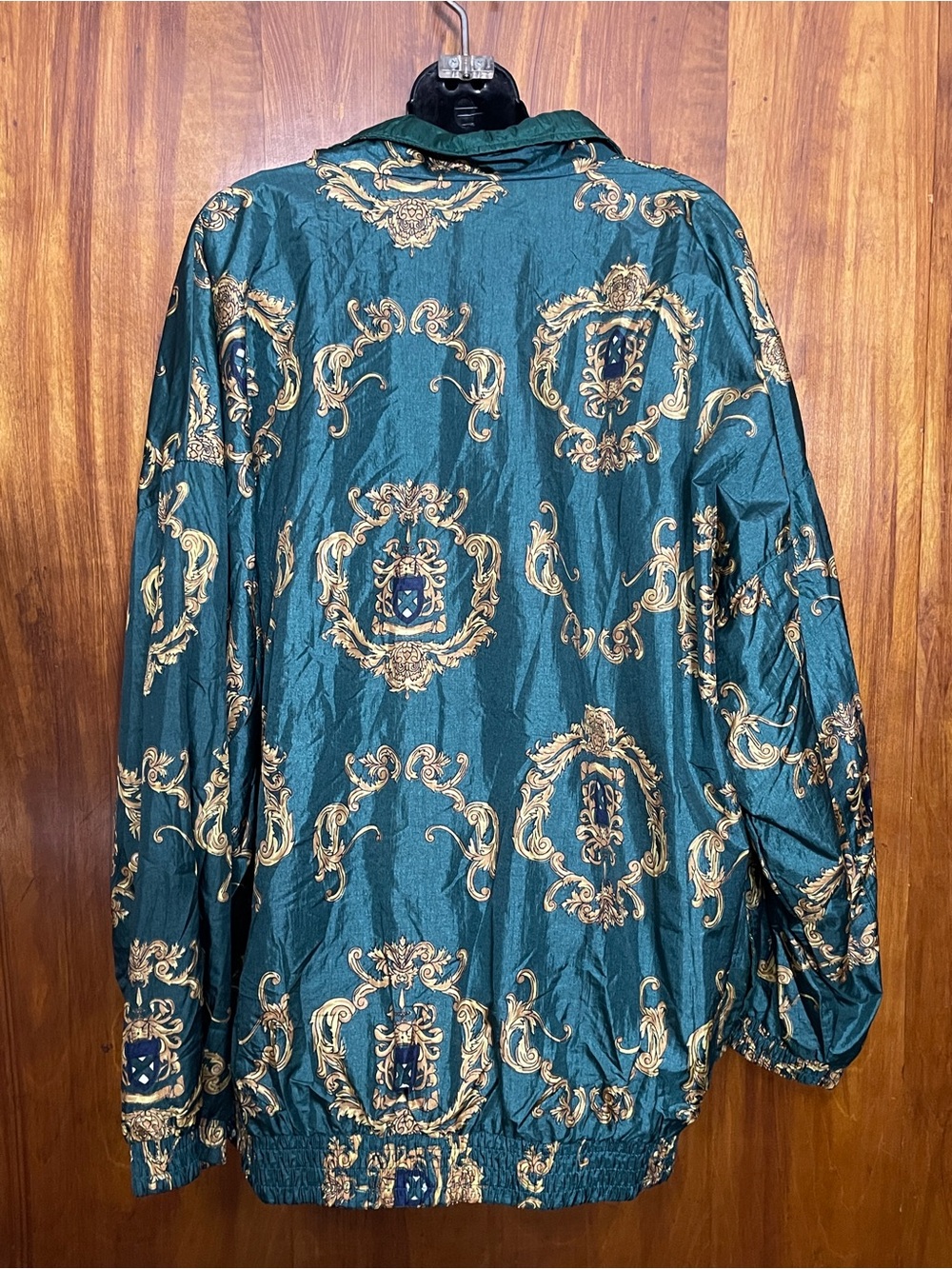 Vintage 90s Slade Unisex 3X Green Gold Baroque Crest Full Zip Lined Windbreaker - Picture 2 of 6